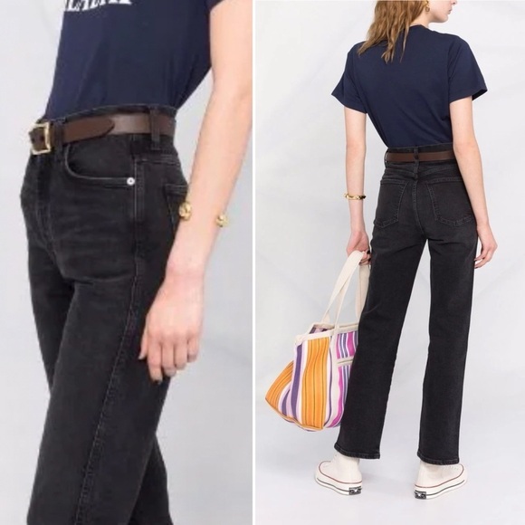 Agolde 90s Pinch Jeans Pant High Straight Black Denim Dark Classic Minimalist 25 - Picture 2 of 14